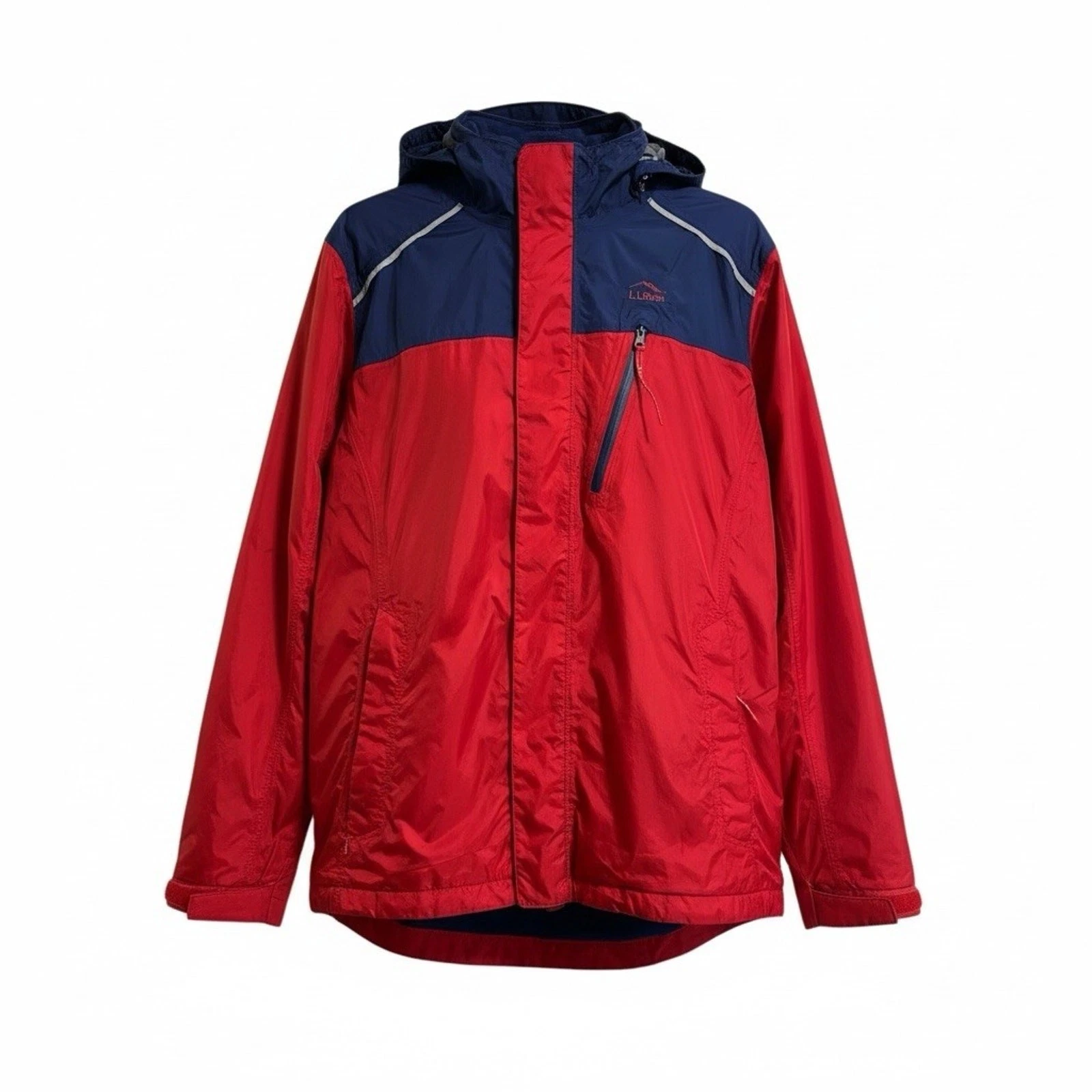 LL Bean Jacket Youth Boys Size XL 18 Red Blue Trail Model Rain Coat Hooded Tek