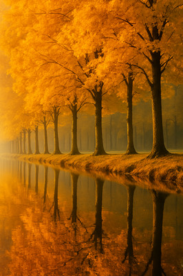 Golden Maple Whisper Autumn Reflections Poster Druck gerahmte Leinwand Wandbild