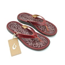 Olukai Womens Size 8 Paniolo Flip Flop Thong Red Leather Sandals 20129