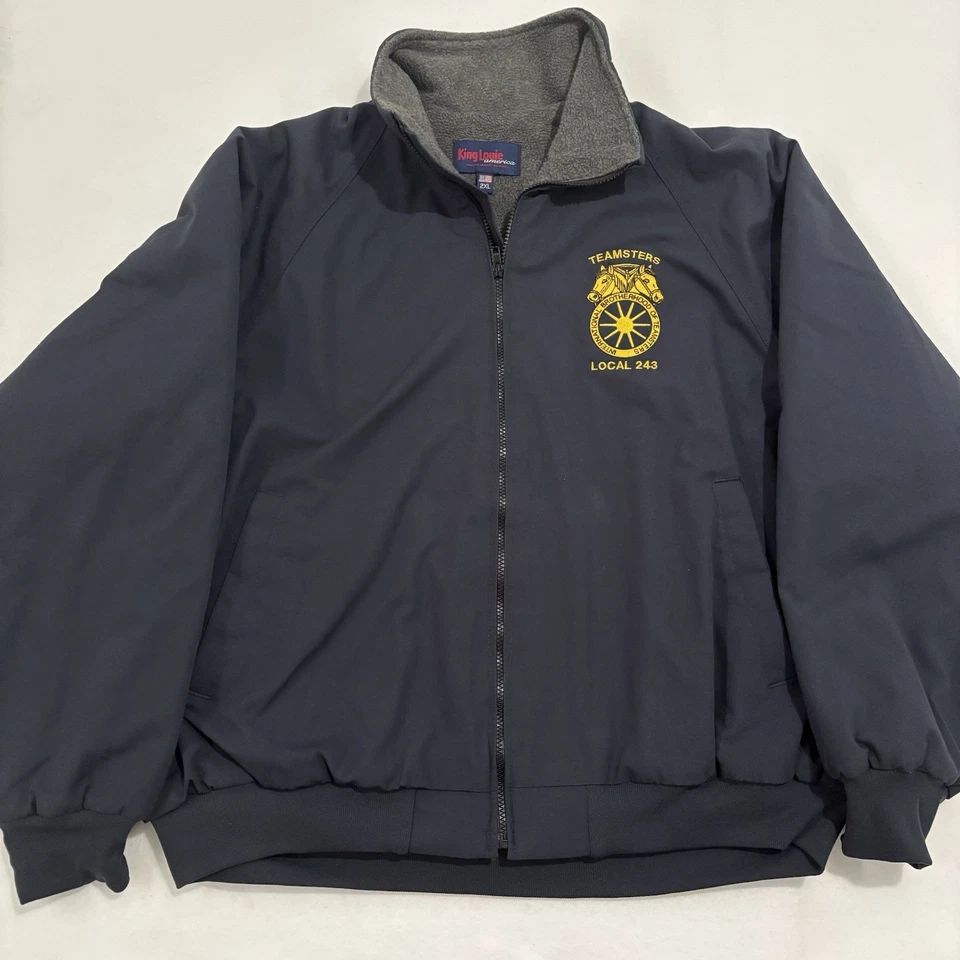 复古 International Brotherhood Of Teamsters 抓绒海军夹克 美国 2XL 全拉链 — 第 2/4 张图片