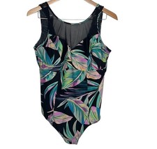 Torrid Black Leaf Wireless Mesh 1 Piece Swimsuit Women Plus Size 2 / 2X
