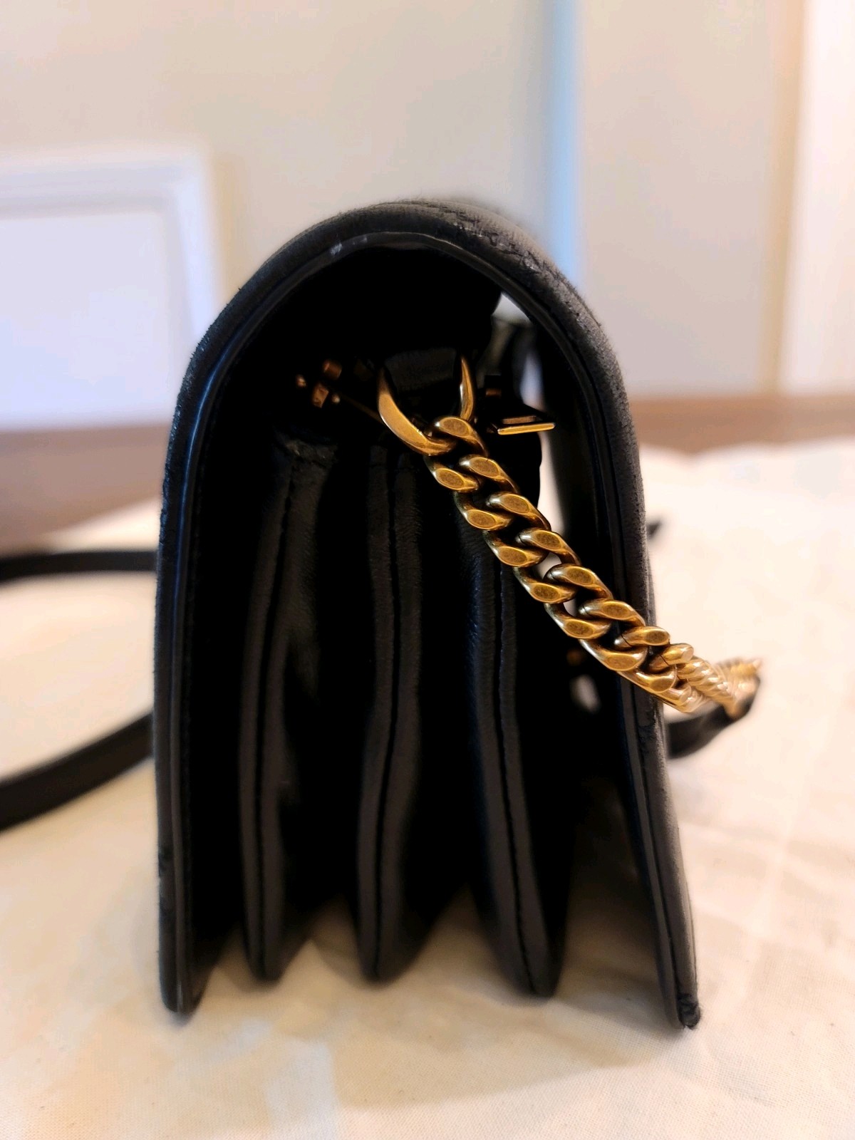 Saint Laurent Mini Borsa a Tracolla Nera Catena Becky Pelle di Agnello Trapuntata