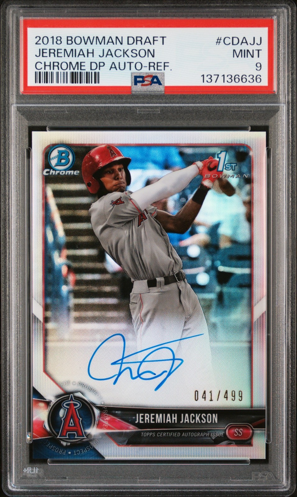 Jeremiah Jackson 2018 Bowman Draft Chrome Prospect Auto Refractor /499 PSA 9