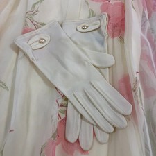 vtg 50s/60s Vintage Ivory Nylon Gloves Sz 7 1/2 Pearl/Loop Made in Hong Kong
