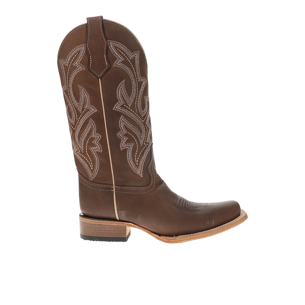 Circle G by Corral Chocolate Wide Embroidered Square Toe Pull On Cowboy  Womens