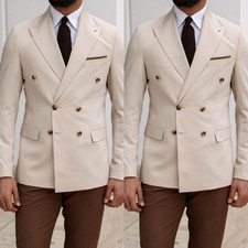 Double Breasted Men Suits Formal 2Pcs Peak Lapel Business Office Jacket Tuxedo