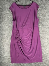 Roz & Ali Dress Women 20 Plus Purple Sheath Midi Short Sleeve Round Neck Lined