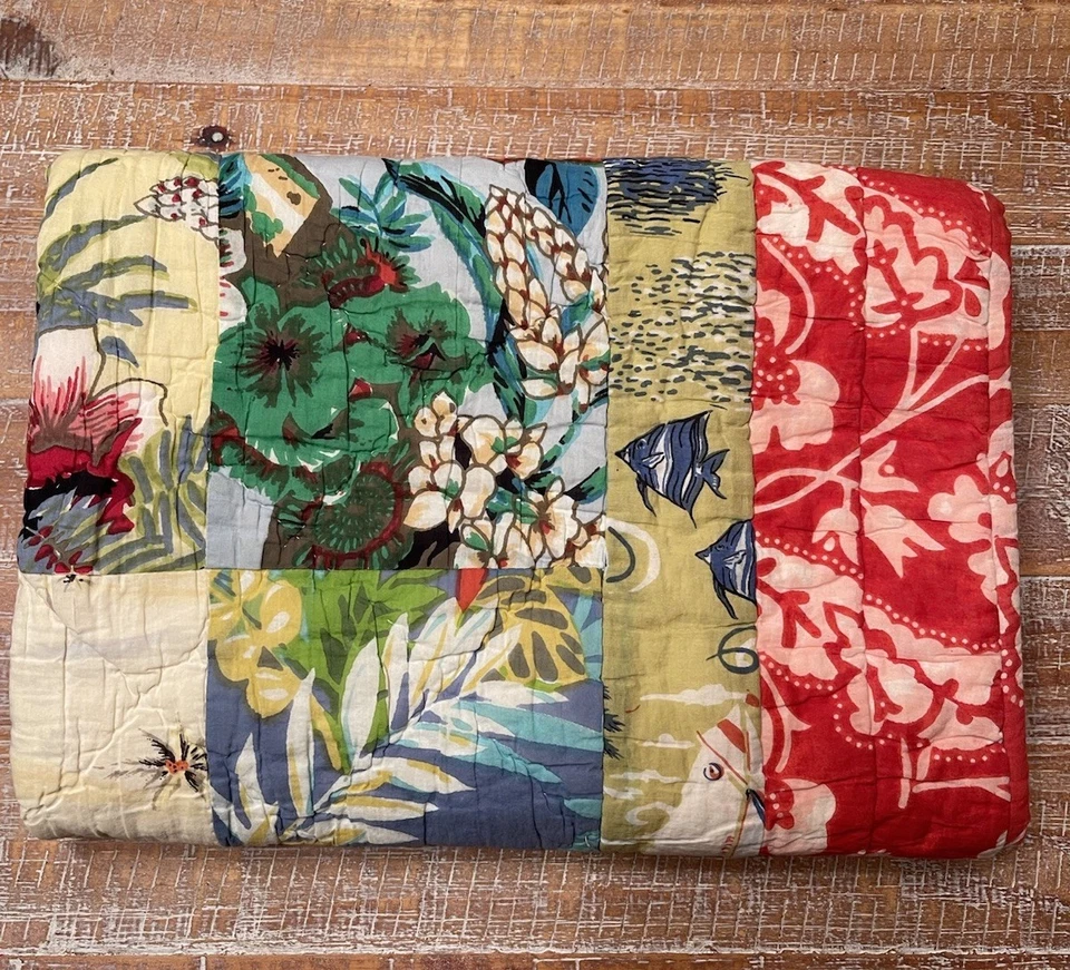 De Colección Pottery Barn Hawaii Luau Aloha Tropical Acolchado Retazos EURO Almohada Falsa Foto 3 de 4