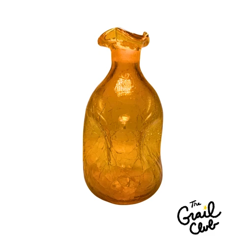 Vintage Blenko Pinched Amber Crackle Glass Decanter – Hand‑Blown, NO STOPPER