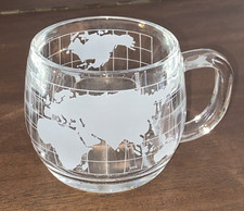 Vtg 1960's Heavy Glass Mug MAP OF THE WORLD by NESTLE Nescafe 3" Restaurant