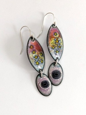 Enameled Copper Earrings Transparent Layers Eclectic Artisan Made Pair (19707)