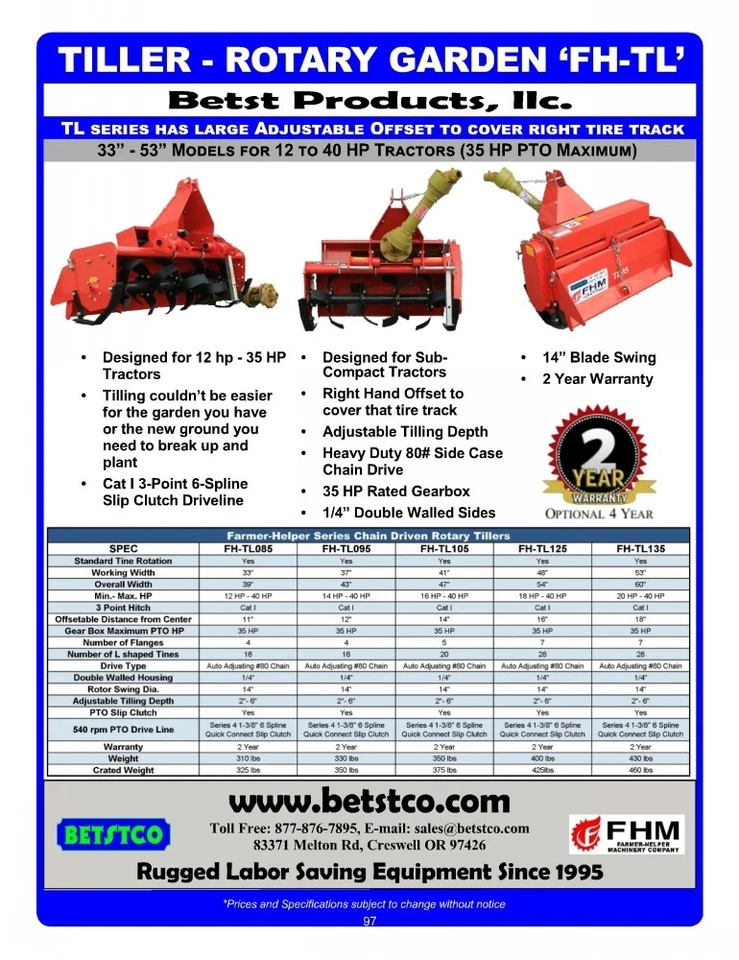 Cultivador rotativo de 3 puntos desplazable 48" FH-TL125 Foto 4 de 4