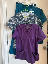 Cherokee Workwear Revolution Scrub Pants 1 ; Mock Wrap tops 2 ; other top; M