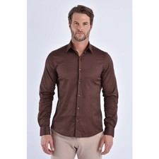 Mens Wedding Party Business Office 091 Plain Slim Fit Single Cuff Smart Shirt