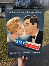 Vintage 1950s Stax Hair Dressing Cardboard Advertising Sign Barber Shop Display