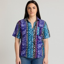VTG Bobbie Brooks Shirt Medium USA Made Rayon Hawaiian Tribal Floral 90s Vibe
