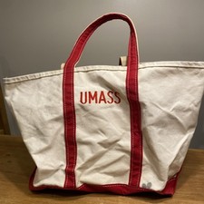 Vintage LL Bean Boat And Tote Bag Red Handles Canvas XL Thrashed UMASS