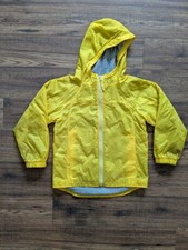 LL Bean Jacket Kids Youth 10 Yellow Hooded Fleece Lined Nylon Rain Coat Outdoor
