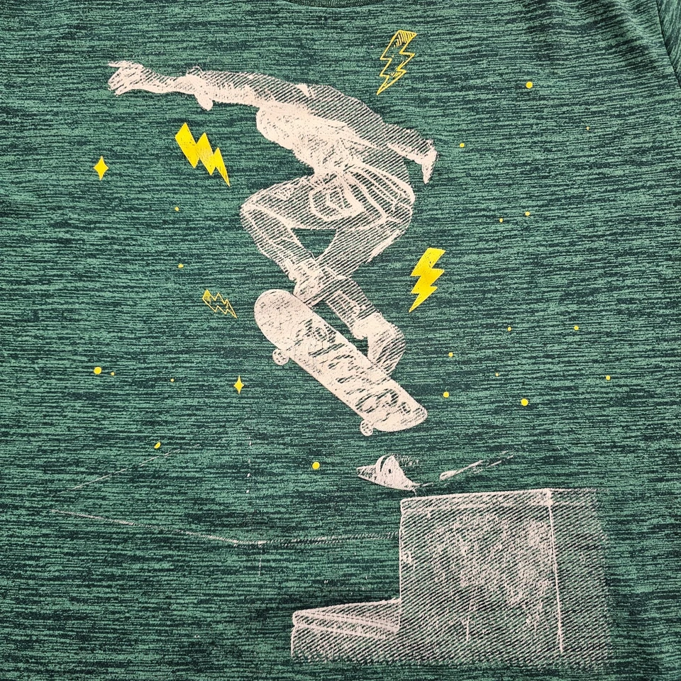 Camiseta Skater Skateboard Verde Manga Corta Poliéster Rendimiento Niños XL Foto 3 de 4