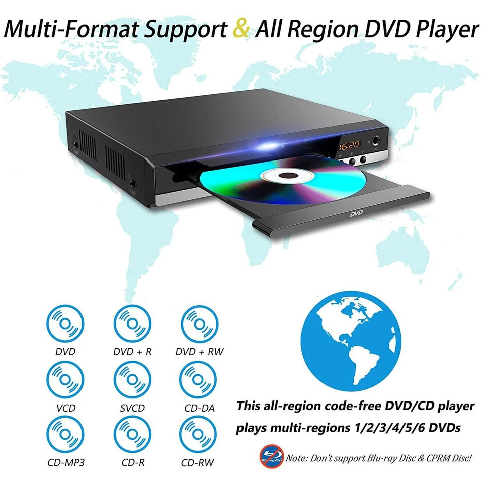 DVD Player All Region Free DVD CD Disc Player AV Output USB Remote Control USA - Image 3 of 4