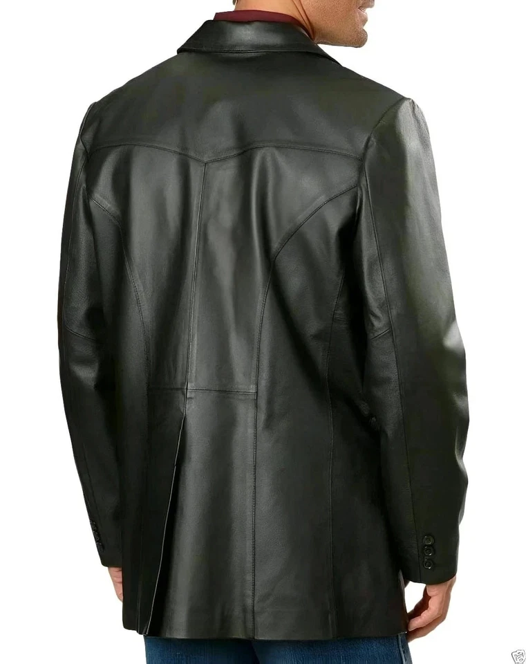 Classic Men's Black Genuine Lambskin Leather Blazer Two Button Western StyleCoat - Image 2 of 4