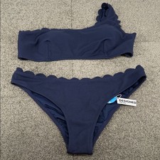 CupShe Swimsuit Wm XL/XXL Blue Two Piece Scallop One-Shoulder Bikini
