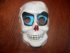 Vintage Colorful Scary Skeleton Skull Plastic Halloween Mask, Has Wear
