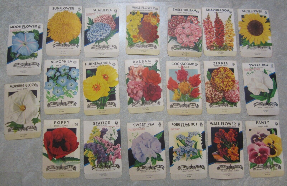 Lot of 20 Old Vintage 1940's FLOWER SEED PACKETS - Lone Star