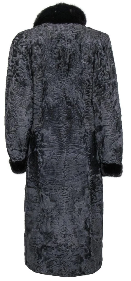 Abrigo largo de piel de cordero persa real gris para hombre cuello de piel de zorro todas las tallas venta previa Foto 2 de 4