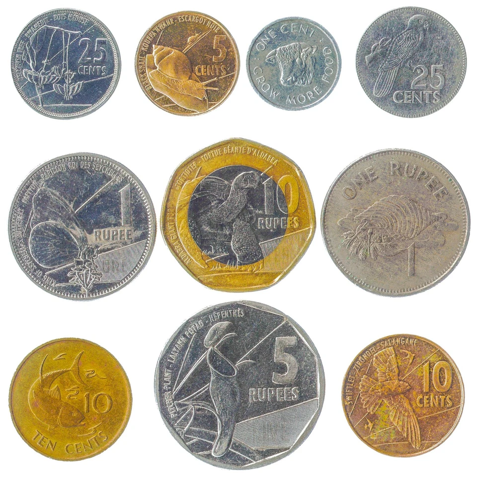 Monedas Seychelles Centavos Rupias | Colección de 10 | Animales Exóticos 1972 - 2021 Foto 4 de 4