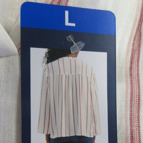 SPLENDID Ladies Linen Blend Blouse Top Sz L Yoked Red Wht Strip V Neck Shirt NWT - Picture 7 of 13