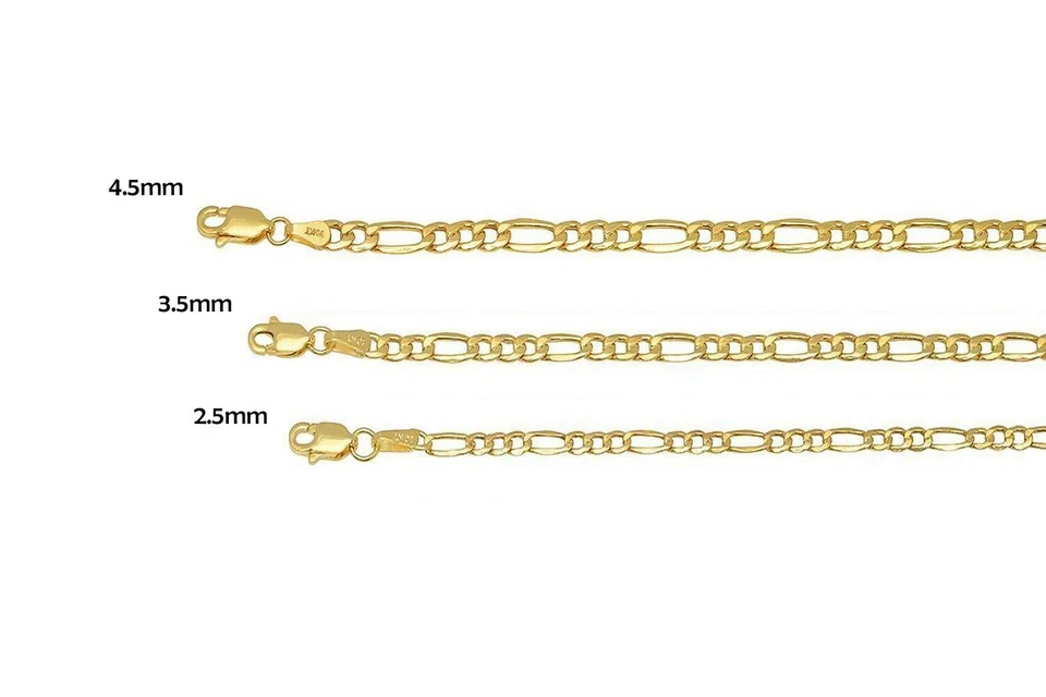 NUEVO 10k Amarillo 2.5mm-4.5mm Oro Figaro Eslabón Cadena Collar Pulsera Hueco