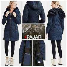 Nwt $799 Pajar Lumi Long Puffer Down Coat Xl Navy/black Zip Faux Fur Lined Hood
