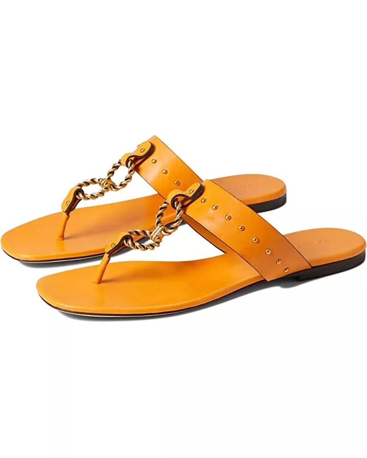 New TORY BURCH PERRINE Leather SANDALS shoes Vintage Plaque R 298 Size 8