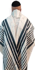 Kosher White Tallit Talis Prayer Shawl acrylic 47"X66" Made Israel black Stripe