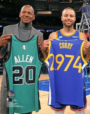 Ray Allen & Steph Curry 3-Point Record-Breaker Celebration 8x10 