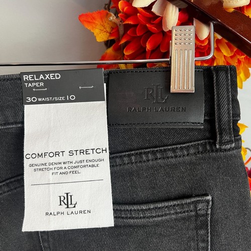 Lauren Ralph Lauren Black Label Relaxed Taper Stretch Denim 30 W/ Sz 10 Black - Picture 6 of 11