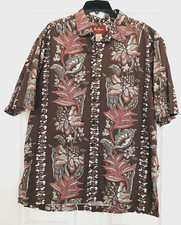 Pau Hana Men  s Hawaiian Shirt XL light brown floral stripe tropical vacation