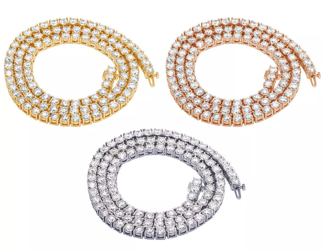 40 Pointer Solitaires 37.80 CT Diamond 4 Prong Set Tennis Chain Necklace 14K