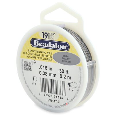19 Strand Stainless Steel Bead Stringing Wire .015 In / 0.38 Mm Bright 30 Ft / 9