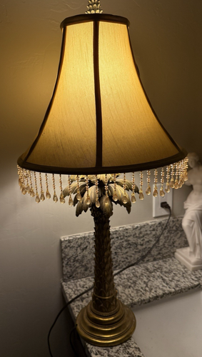 Vintage 60er Palmenlampe mit Perlen Fransen Schirm Unikat Tisch Antik Nachttisch - Bild 13 von 20
