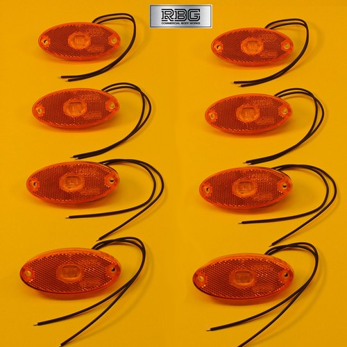 8x Side Marker Light Oval Amber LED Slim Line WAS 12/24V Lamp Trailer Caravan - Picture 8 of 8
