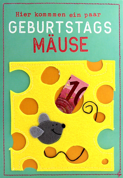 Geburtstagskarte Handarbeit Filz Geldfach GlüCkwunschkarte Karte Geburtstag Maus-image