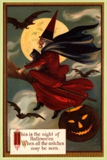 Night Of Halloween Witch Flying Broom Full Moon Vintage Poster Repro FREE S/H