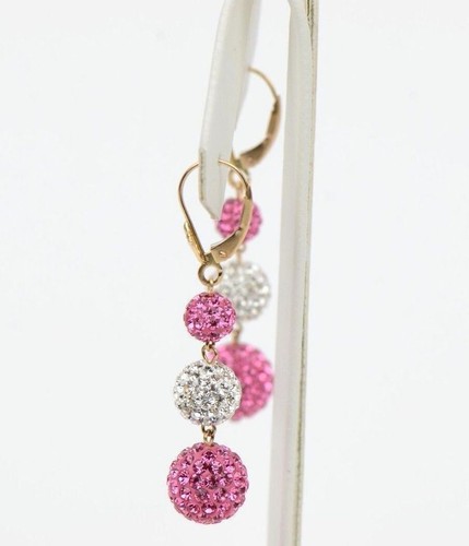14K Yellow Gold Leverback Dangle Earrings with Genuine Czech Crystals - Picture 14 of 24