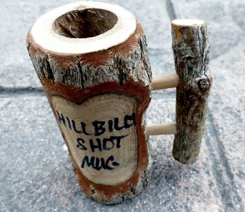 Tasses souvenirs en bois Hillbilly simple coup faites main art populaire Californie - Photo 1/11