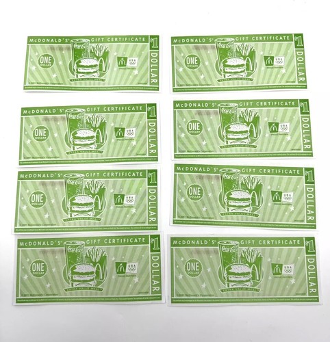 McDonald's Vintage 2001 One Dollar Gift Certificates x8 - Picture 2 of 5