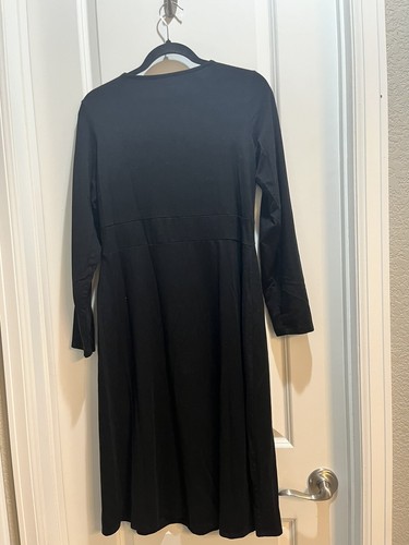 Ll Bean Faux Wrap Dress Long Sleeve V-Neck Black Armpit To Armpit 19” Medium - Picture 5 of 6