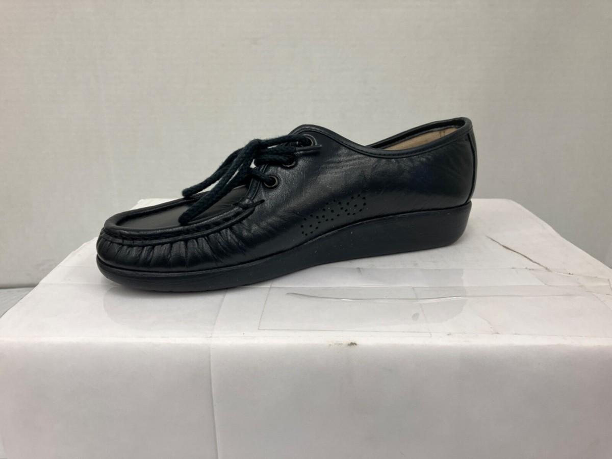 SAS Siesta Women's Navy Blue Leather Lace Up Comfort Loafers Shoes