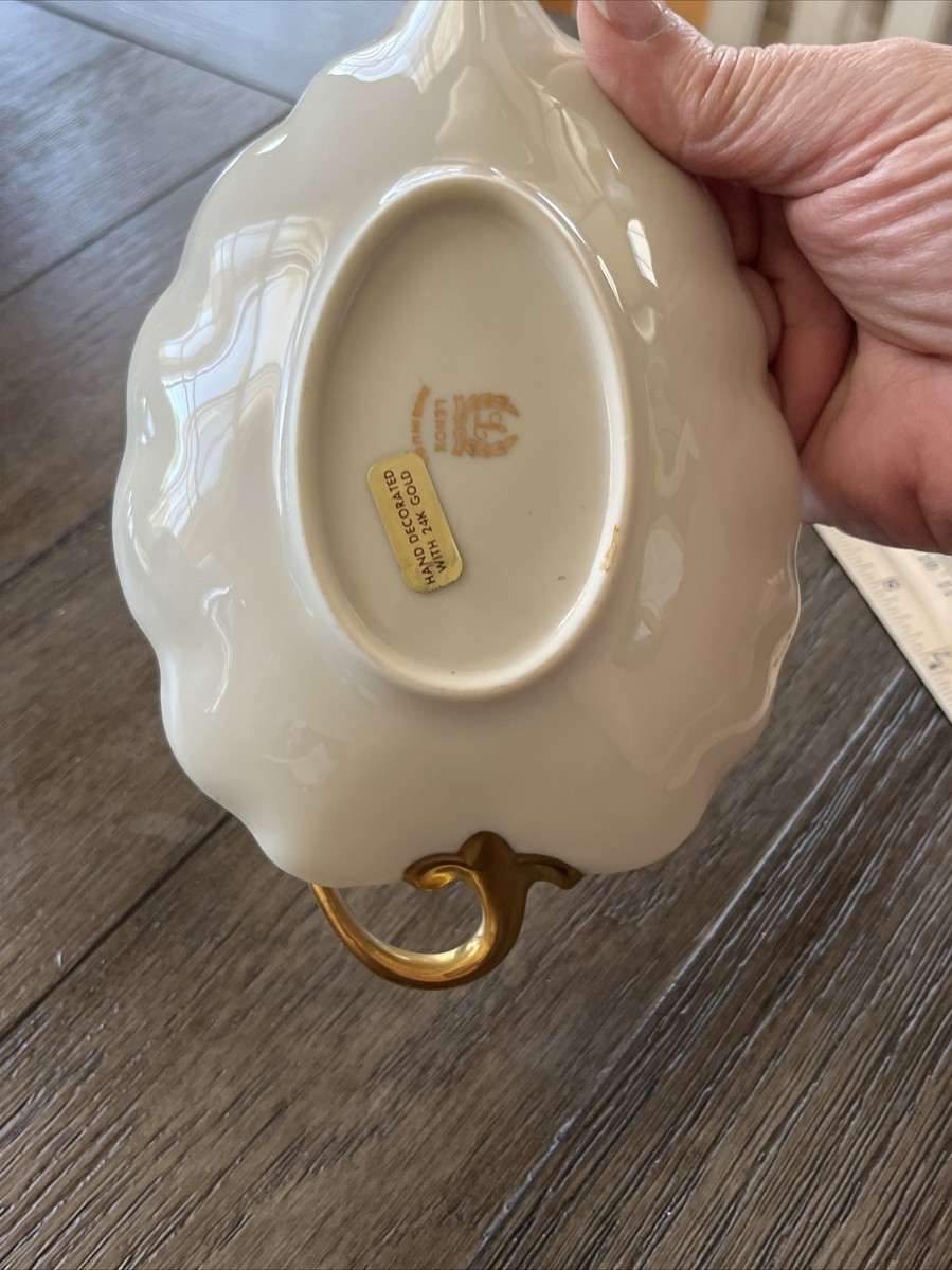 Vintage Lenox Hand Decorated￼24K Gold Trim Leaf Dish Made In USA